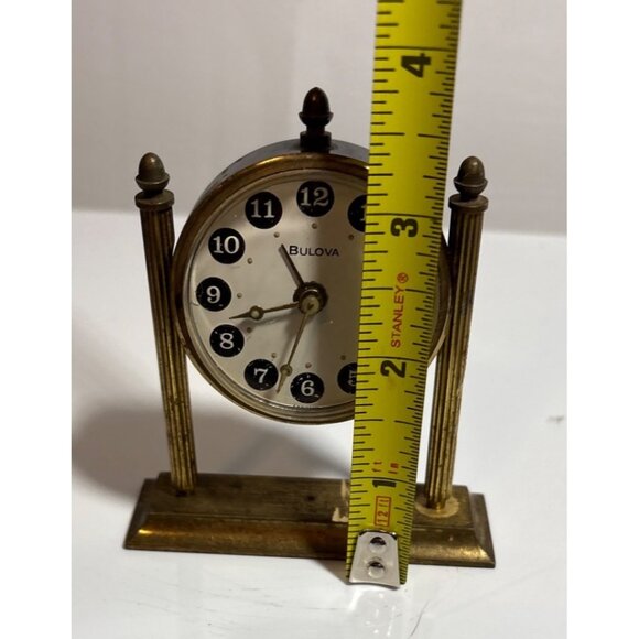 Bulova Brass Desk Clock Manual Wind Up Alarm 3.5" Tall Classic Tested - Picture 4 of 7